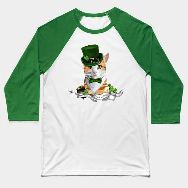 St Patrick's Day Leprecat with Gold and Shamrocks Baseball T-Shirt by CarleahUnique